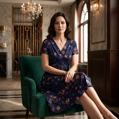 ⏰Time-Limited Special !!🌿Women's V-Neck Floral Print Dress with Twist Waist