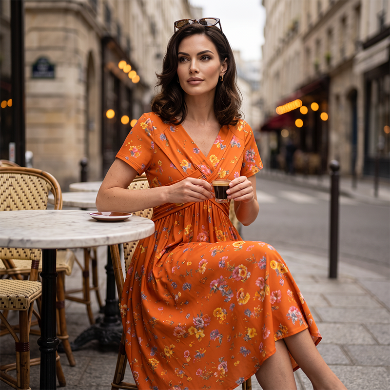 ⏰Time-Limited Special !!🌿Women's V-Neck Floral Print Dress with Twist Waist