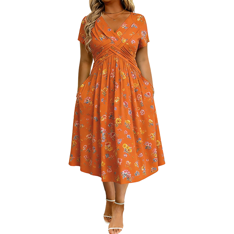 ⏰Time-Limited Special !!🌿Women's V-Neck Floral Print Dress with Twist Waist
