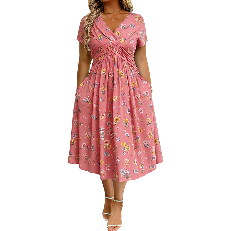 ⏰Time-Limited Special !!🌿Women's V-Neck Floral Print Dress with Twist Waist