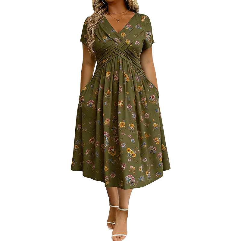 ⏰Time-Limited Special !!🌿Women's V-Neck Floral Print Dress with Twist Waist