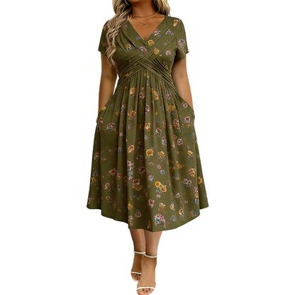 ⏰Time-Limited Special !!🌿Women's V-Neck Floral Print Dress with Twist Waist
