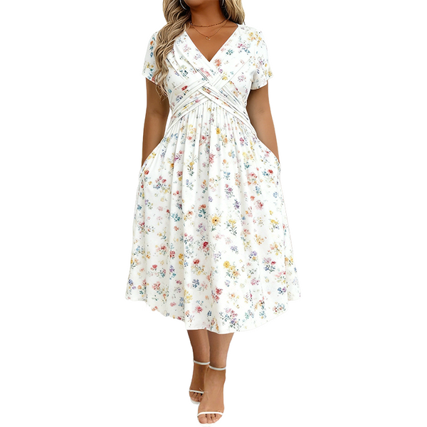 ⏰Time-Limited Special !!🌿Women's V-Neck Floral Print Dress with Twist Waist
