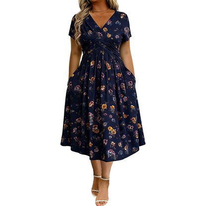 ⏰Time-Limited Special !!🌿Women's V-Neck Floral Print Dress with Twist Waist