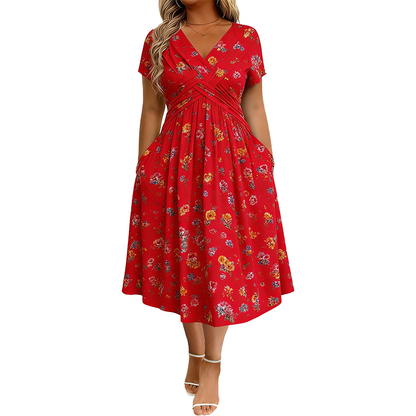 ⏰Time-Limited Special !!🌿Women's V-Neck Floral Print Dress with Twist Waist
