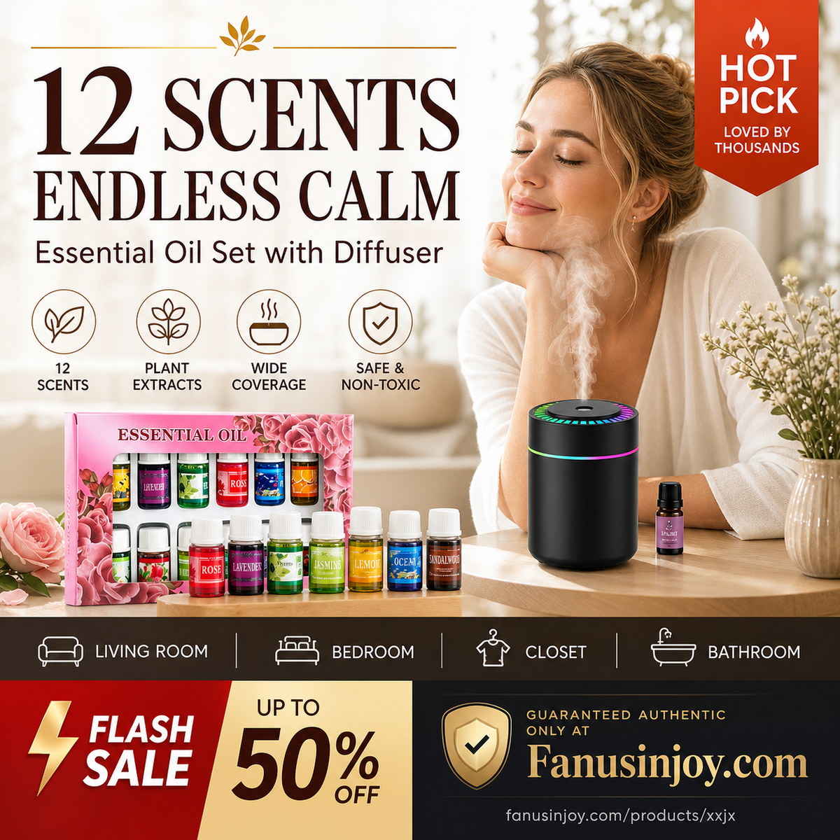 ⚡⚡⚡LAST 44 PCS LEFT!!! 🔥Limited Time 50% Off！🎁🌺The fresh scent lifts your mood！🌷12-Pack Water Soluble Essential Oils Set